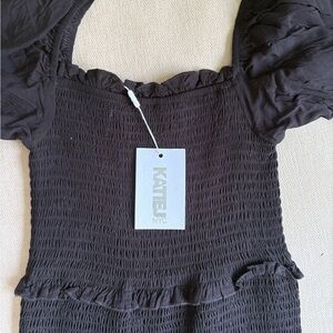 Katie J NYC Black Smocked Puff Sleeve Casual Dress